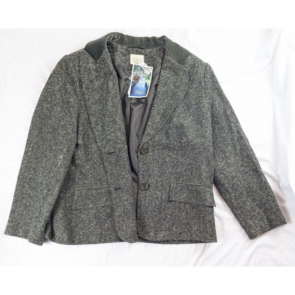 Haggar Women’s‎ Large Petite Dark Brown Tweed Wool Blend 2-Button Blazer Jacket